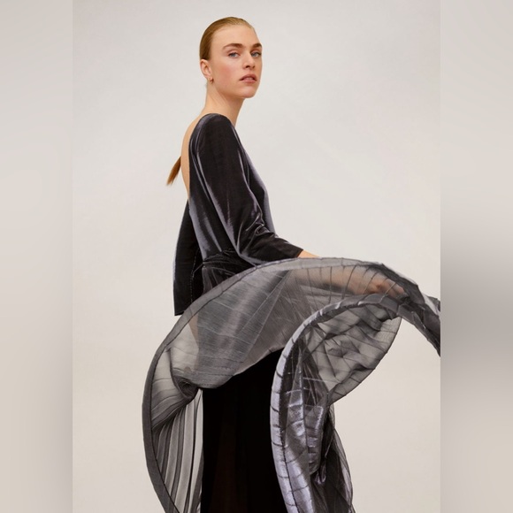 MANGO Metallic Pleated Midi Dress - Picture 2 of 12